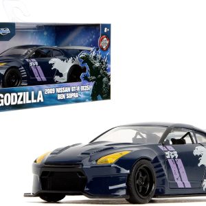 Jada Hollywood Rides 1:32 Scale Die-Cast 2009 Nissan GT-R (R35) Ben Sopra Godzilla – Opening Doors, Rubber Tires – Collectible for Adults – Toho Licensed