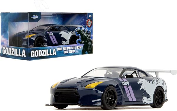 Jada Hollywood Rides 1:32 Scale Die-Cast 2009 Nissan GT-R (R35) Ben Sopra Godzilla – Opening Doors, Rubber Tires – Collectible for Adults – Toho Licensed