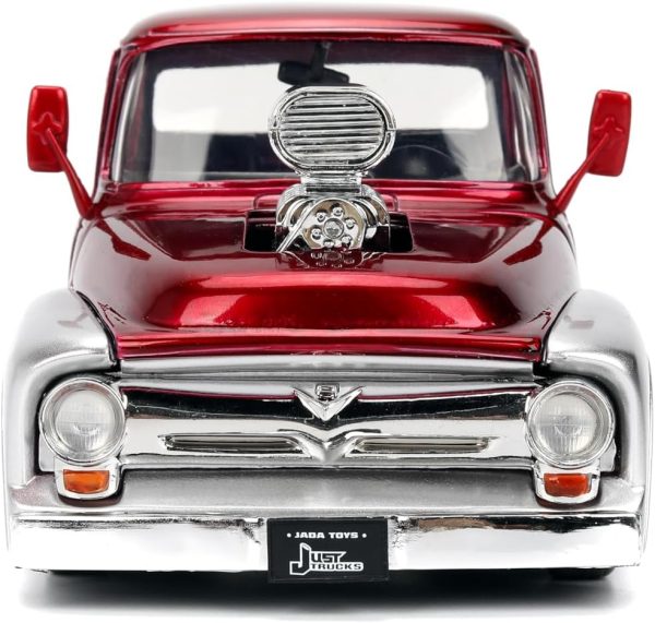 Jada Toys Just Trucks 1:24 1956 Ford F-100 Die-cast Car & Gas Pump – Opening Doors, Hood, Trunk, Rubber Tires(Candy Red/Silver) - Image 5
