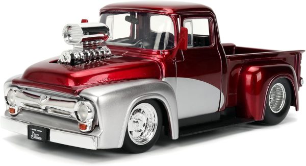 Jada Toys Just Trucks 1:24 1956 Ford F-100 Die-cast Car & Gas Pump – Opening Doors, Hood, Trunk, Rubber Tires(Candy Red/Silver) - Image 6