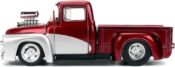 Jada Toys Just Trucks 1:24 1956 Ford F-100 Die-cast Car & Gas Pump – Opening Doors, Hood, Trunk, Rubber Tires(Candy Red/Silver) - Image 7
