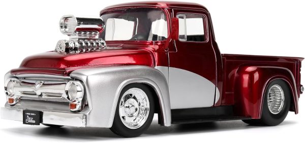 Jada Toys Just Trucks 1:24 1956 Ford F-100 Die-cast Car & Gas Pump – Opening Doors, Hood, Trunk, Rubber Tires(Candy Red/Silver) - Image 9