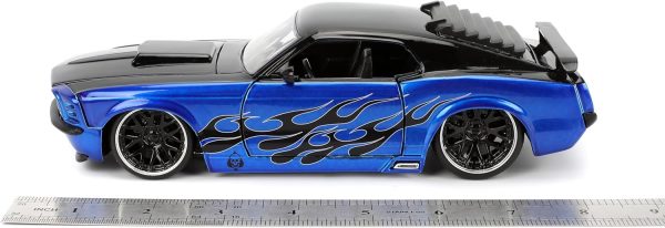 Jada Toys Bigtime Muscle 1:24 1970 Ford Mustang Boss 429 Die-cast Car – Opening Doors, Hood, Trunk, Rubber Tires(Candy Blue/Black Flames) - Image 3