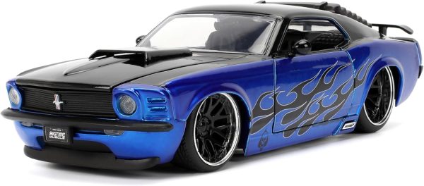 Jada Toys Bigtime Muscle 1:24 1970 Ford Mustang Boss 429 Die-cast Car – Opening Doors, Hood, Trunk, Rubber Tires(Candy Blue/Black Flames) - Image 7