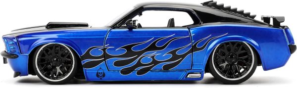 Jada Toys Bigtime Muscle 1:24 1970 Ford Mustang Boss 429 Die-cast Car – Opening Doors, Hood, Trunk, Rubber Tires(Candy Blue/Black Flames) - Image 8