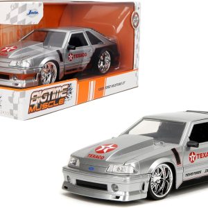 Jada Toys Bigtime Muscle 1:24 1989 Ford Mustang GT Texaco Die-cast Car – Opening Doors, Hood, Trunk, Rubber Tires(Candy Silver)