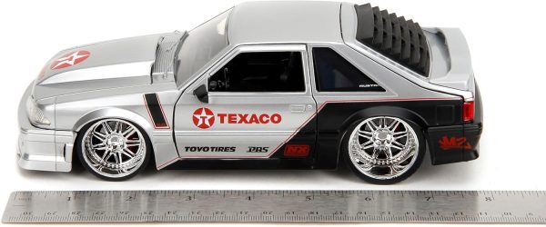 Jada Toys Bigtime Muscle 1:24 1989 Ford Mustang GT Texaco Die-cast Car – Opening Doors, Hood, Trunk, Rubber Tires(Candy Silver) - Image 3