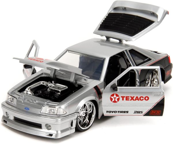 Jada Toys Bigtime Muscle 1:24 1989 Ford Mustang GT Texaco Die-cast Car – Opening Doors, Hood, Trunk, Rubber Tires(Candy Silver) - Image 4