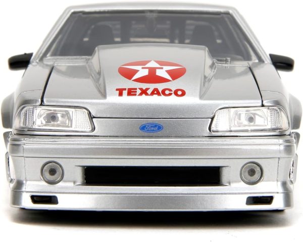 Jada Toys Bigtime Muscle 1:24 1989 Ford Mustang GT Texaco Die-cast Car – Opening Doors, Hood, Trunk, Rubber Tires(Candy Silver) - Image 6