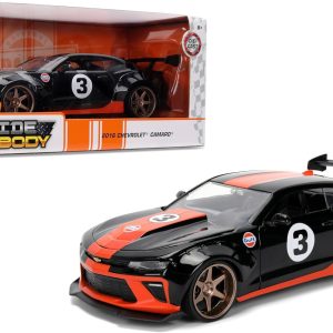 Jada Toys Bigtime Muscle 1:24 2016 Chevy Camaro SS Gulf Die-cast Car – Opening Doors, Hood, Trunk, Rubber Tires(Black)