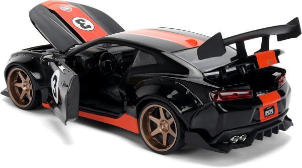Jada Toys Bigtime Muscle 1:24 2016 Chevy Camaro SS Gulf Die-cast Car – Opening Doors, Hood, Trunk, Rubber Tires(Black) - Image 4