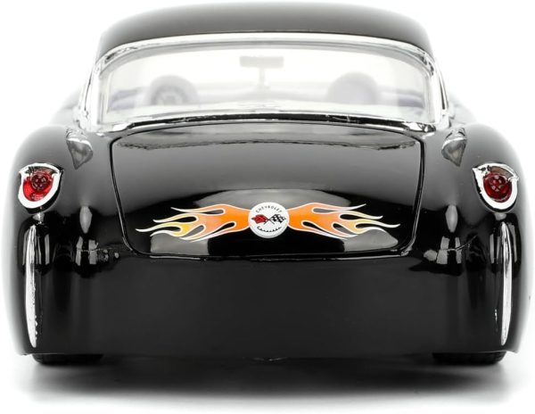 Jada Toys Bigtime Muscle 1:24 1957 Chevy Corvette Die-cast Car – Opening Doors, Hood, Trunk, Rubber Tires(Glossy Black Flames) - Image 7